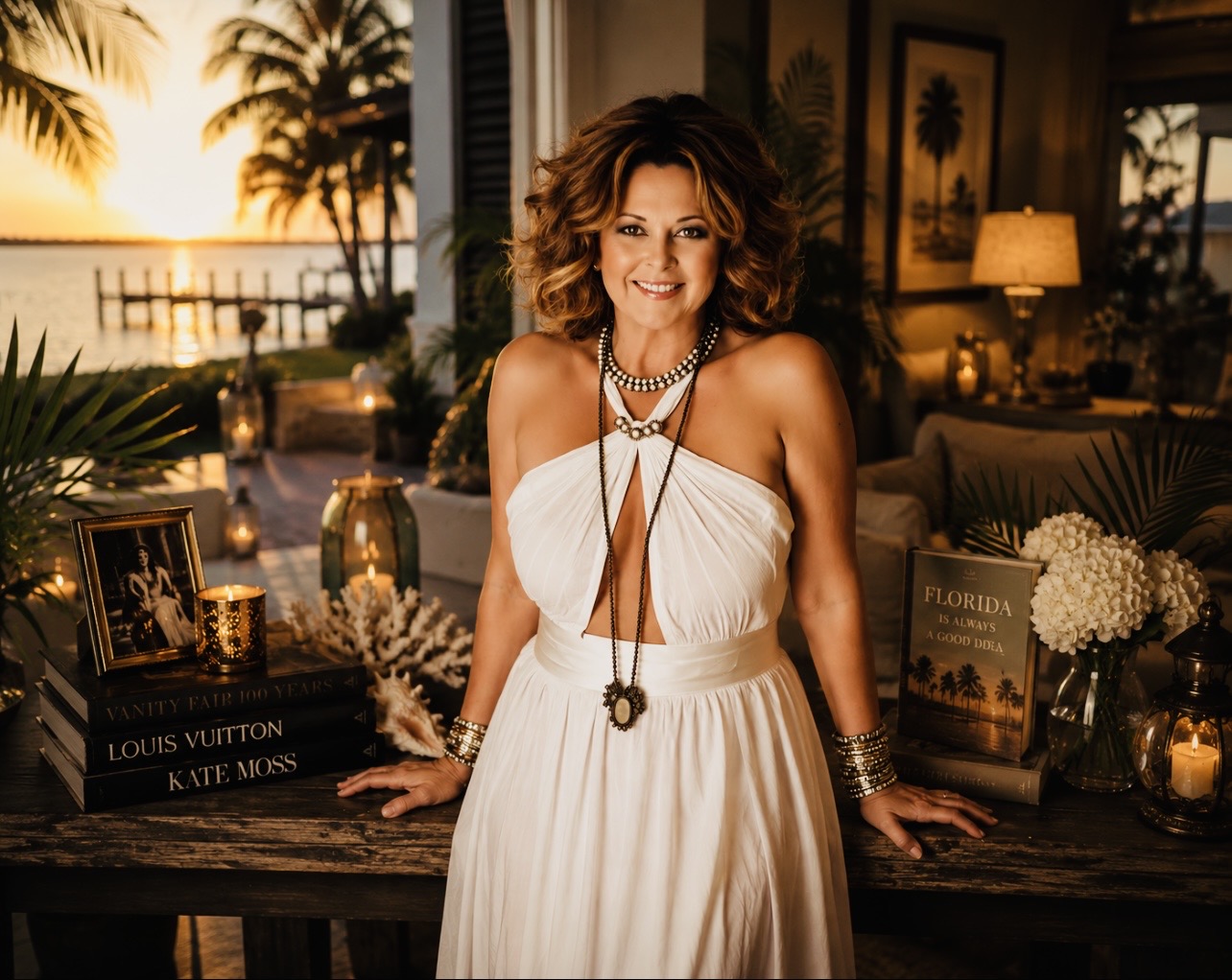 Cyndi Stuart at her Florida home at sunset — author, designer, storyteller